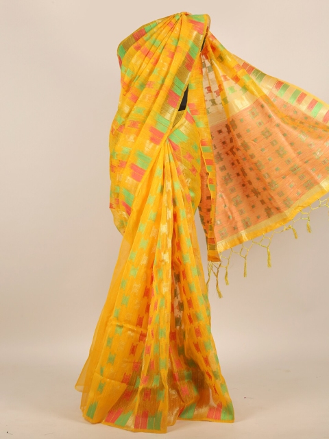 

Pothys Yellow & Green Jute Silk Saree