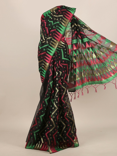 

Pothys Black & Pink Jute Silk Saree