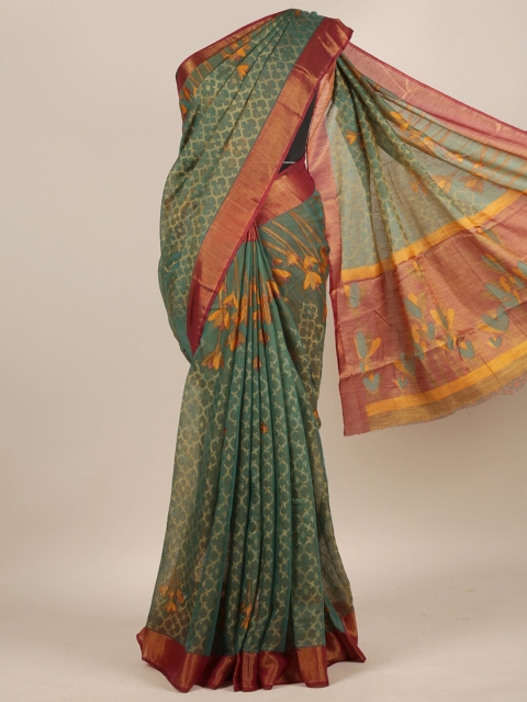 

Pothys Green & Red Floral Jute Silk Saree