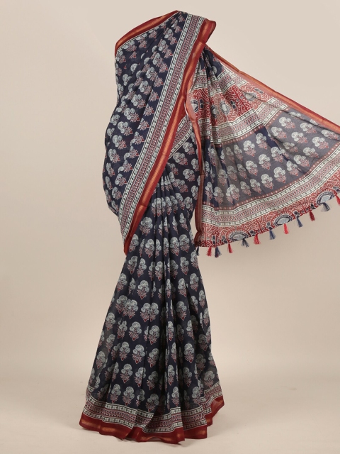 

Pothys Navy Blue & Red Floral Saree