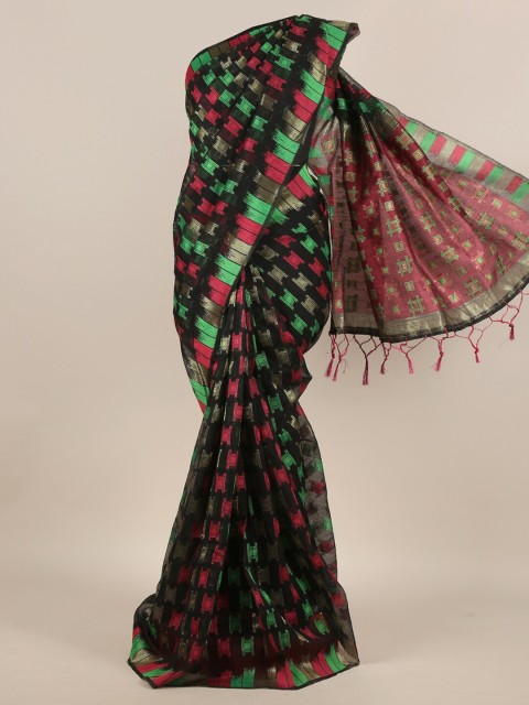 

Pothys Black & Green Woven Design Zari Jute Silk Saree