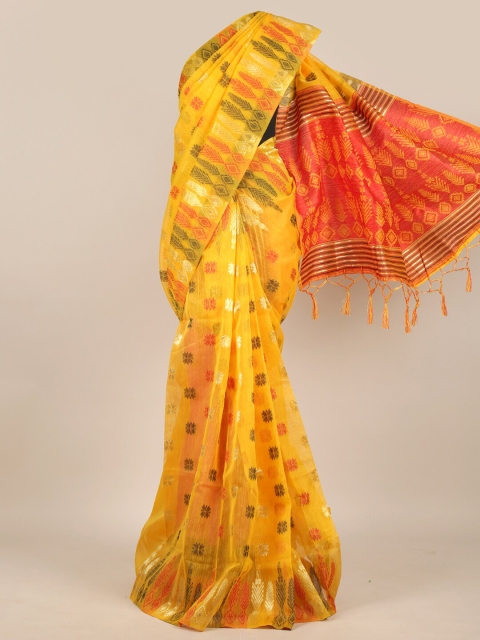 

Pothys Yellow & Red Ethnic Motifs Jute Silk Saree