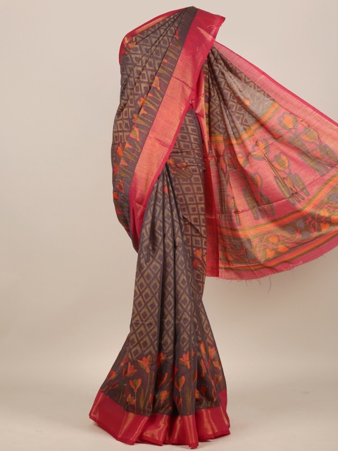 

Pothys Grey & Red Zari Jute Silk Saree