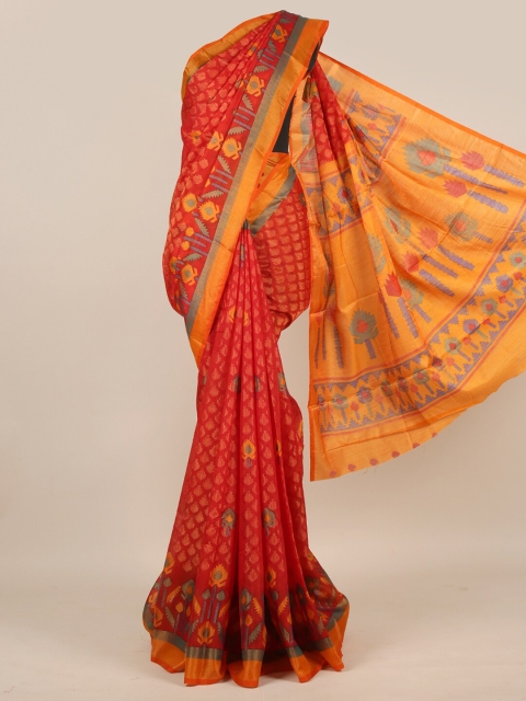 

Pothys Red & Orange Ethnic Motifs Jute Silk Saree