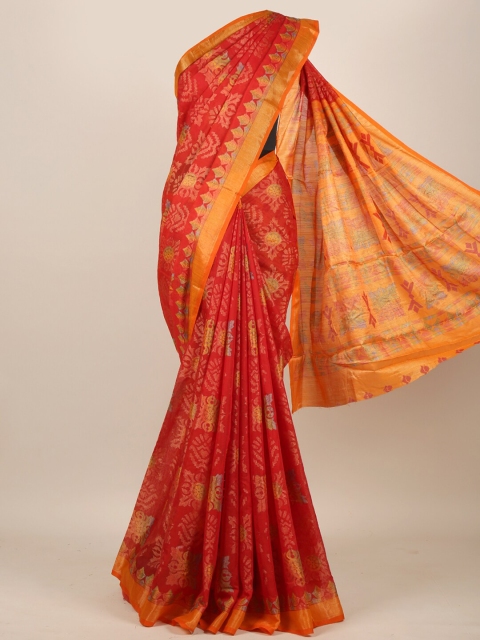 

Pothys Red & Gold-Toned Floral Zari Jute Silk Saree