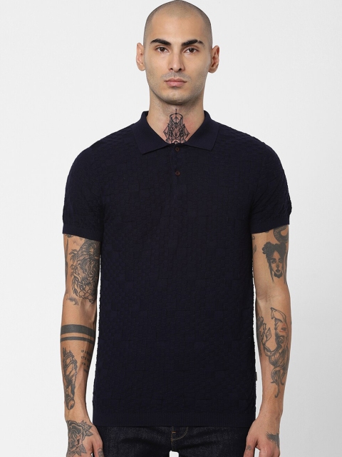 

Jack & Jones Men Navy Blue Polo Collar Slim Fit T-shirt