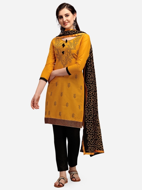 

Ethnic Junction Mustard Yellow & Brown Embroidered Unstitched Dress Material