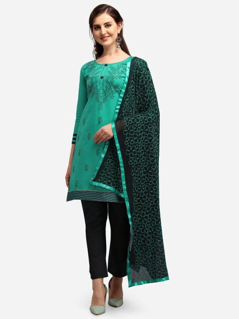 

Ethnic Junction Sea Green & Black Embroidered Unstitched Dress Material