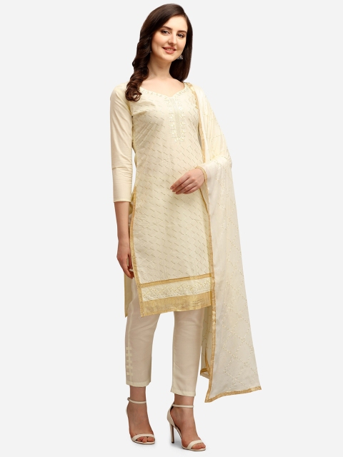 

Ethnic Junction Off White & Gold-Toned Embroidered Unstitched Dress Material
