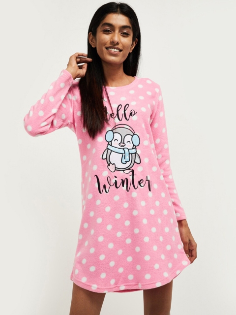

max Women Pink & White Printed Sleep Shirt