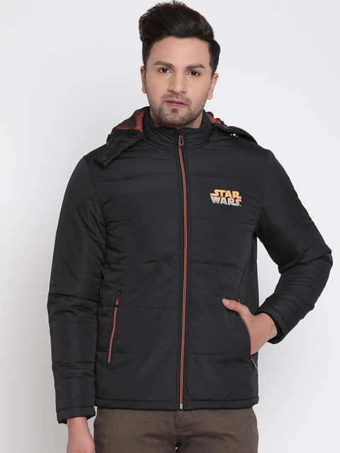 

METTLE Men Black Puffer Jacket with Patchwork
