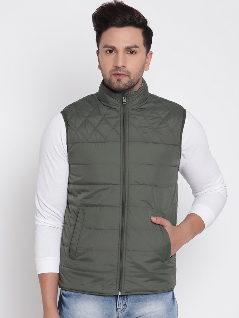 

METTLE Men Olive Green Striped Padded Jacket
