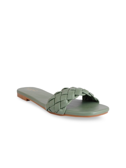 

SCENTRA Women Green Woven Design Open Toe Flats