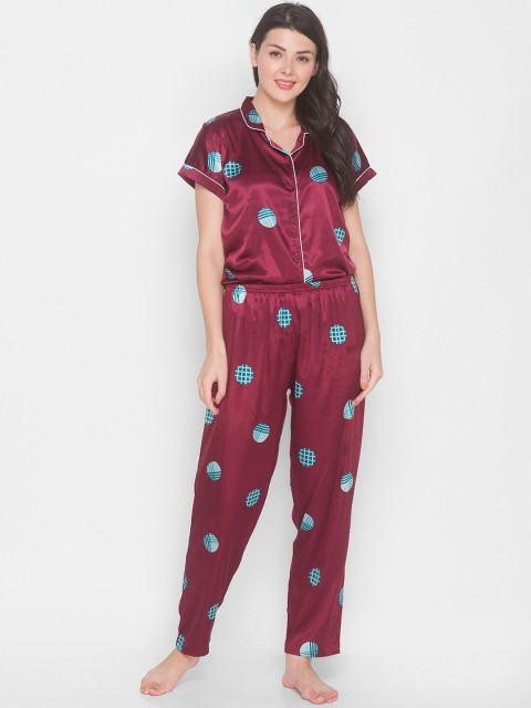 

AV2 Women Maroon & Turquoise Blue Printed Night Suit