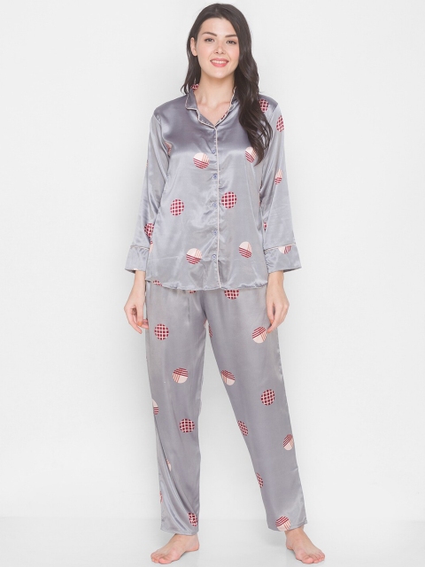 

AV2 Women Grey & Red Printed Night suit