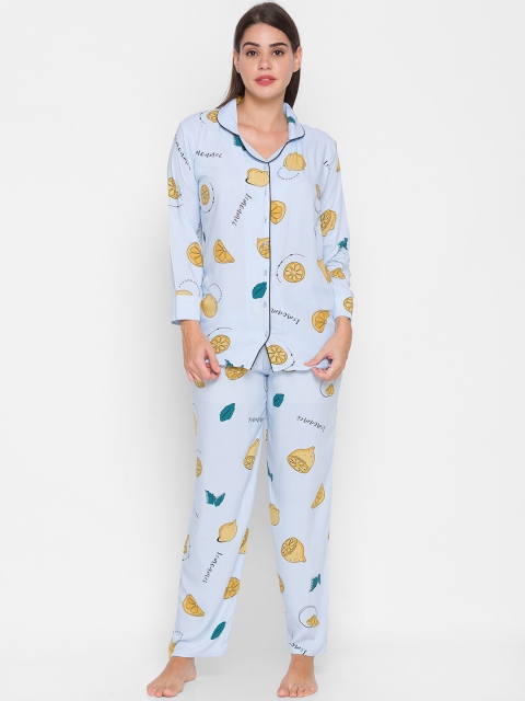 

AV2 Women Blue & Yellow Printed Night suit