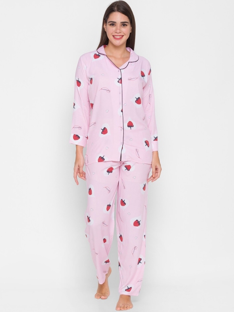 

AV2 Women Pink & White Printed Night suit