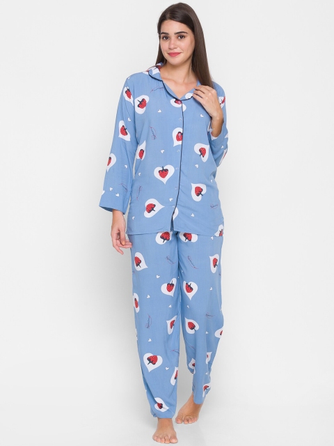 

AV2 Women Blue & White Printed Night suit