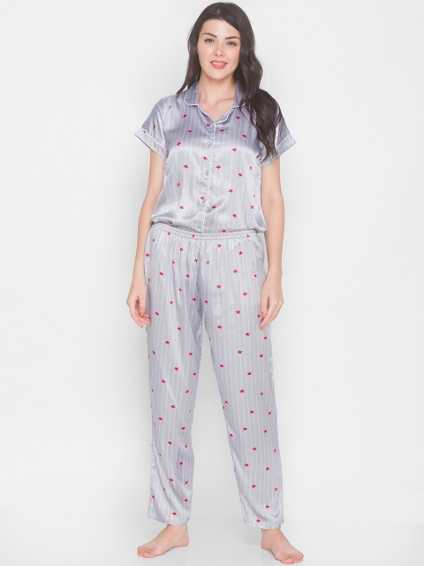 

AV2 Women Grey & Red Printed Pure Cotton Night Suit