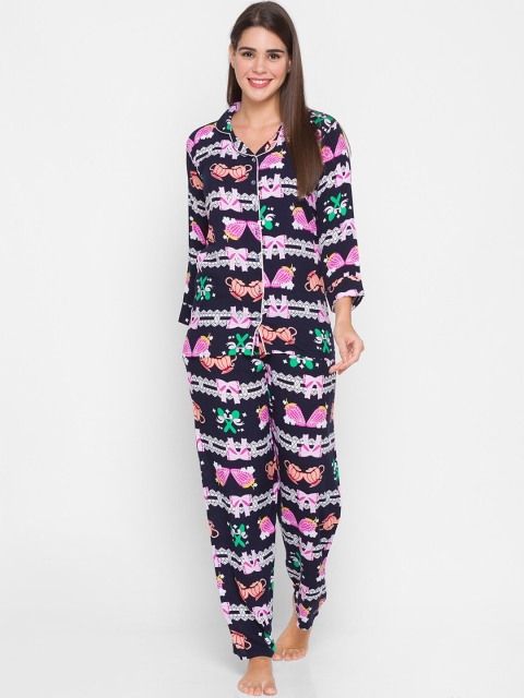 

AV2 Women Black & Multicoloured Printed Night suit