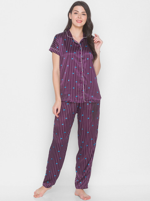 

AV2 Women Purple & White Printed Night suit