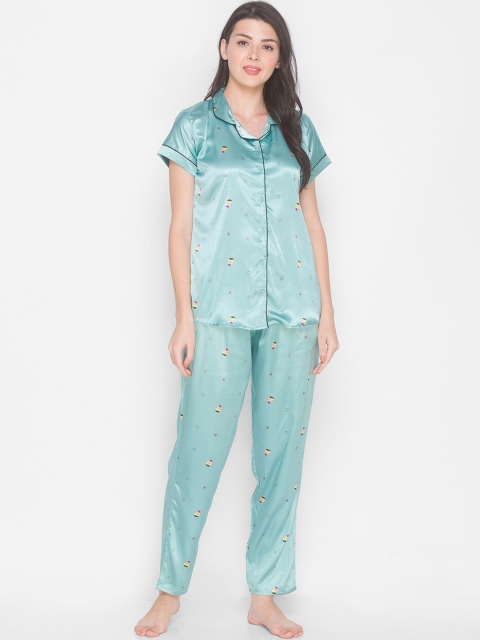 

AV2 Women Sea Green Conversational Print Night Suit Set