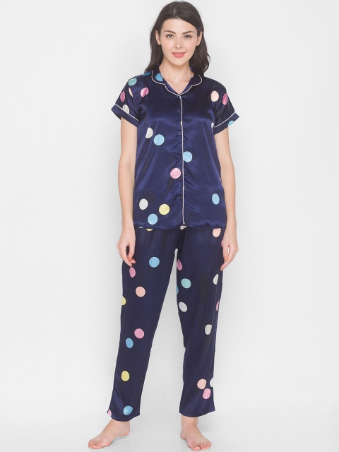 

AV2 Women Navy Blue & Peach-Coloured Printed Night suit
