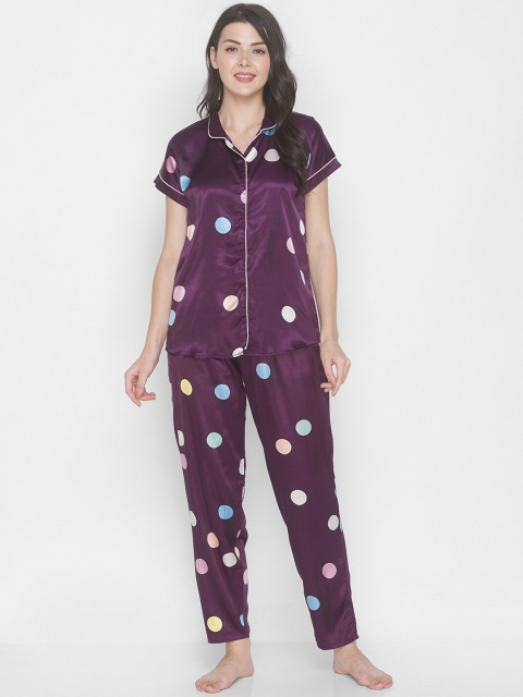 

AV2 Women Purple Polka Dots Nightsuit