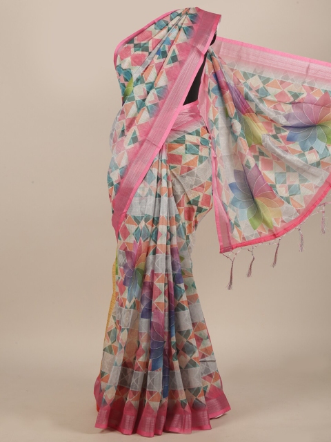 

Pothys Grey & Pink Linen Blend Saree