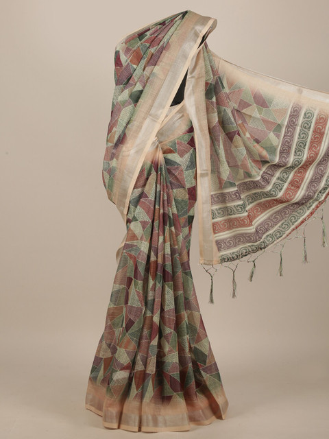 

Pothys Multicoloured Linen Blend Saree, Multi