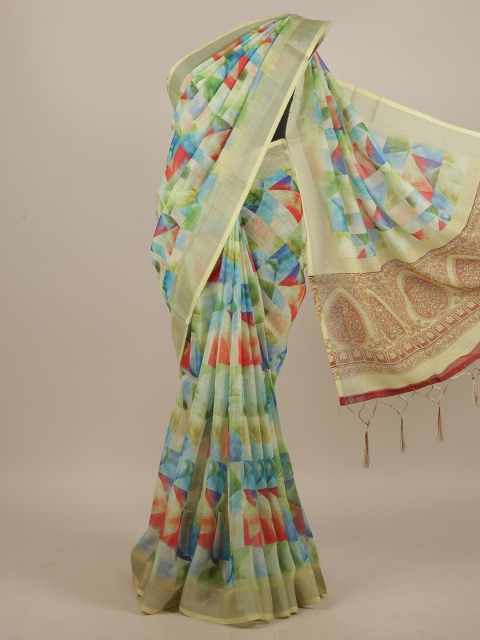 

Pothys Green & Red Linen Blend Saree