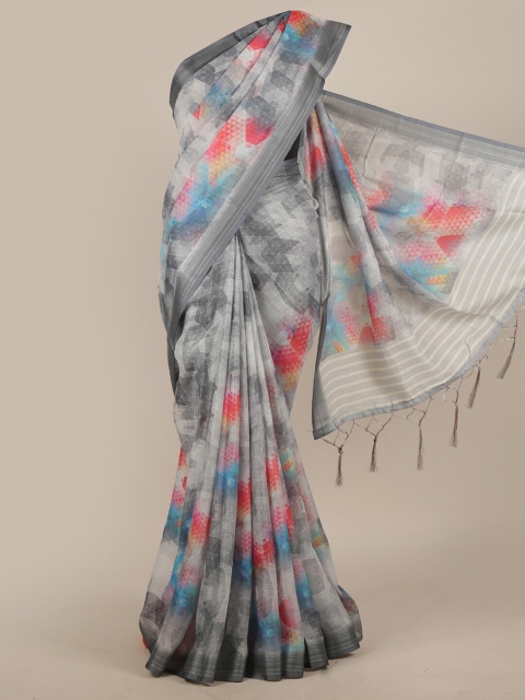 

Pothys Grey & Red Linen Blend Saree