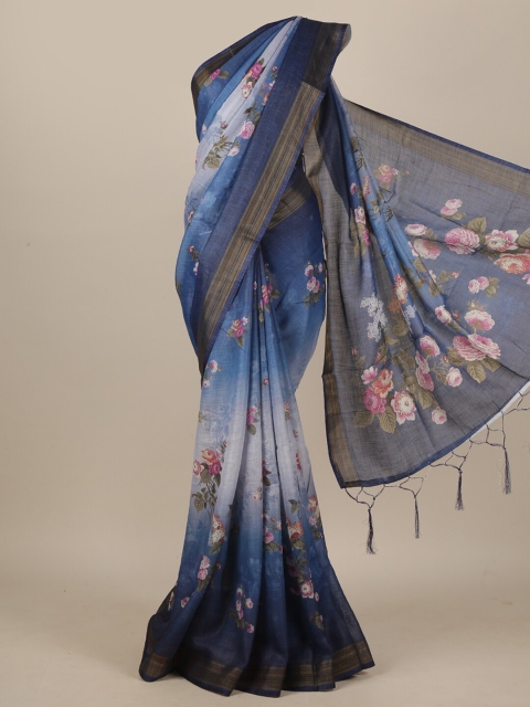 

Pothys Blue & Pink Floral Linen Blend Saree