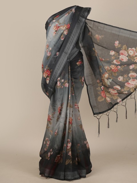 

Pothys Grey & Pink Floral Linen Blend Saree