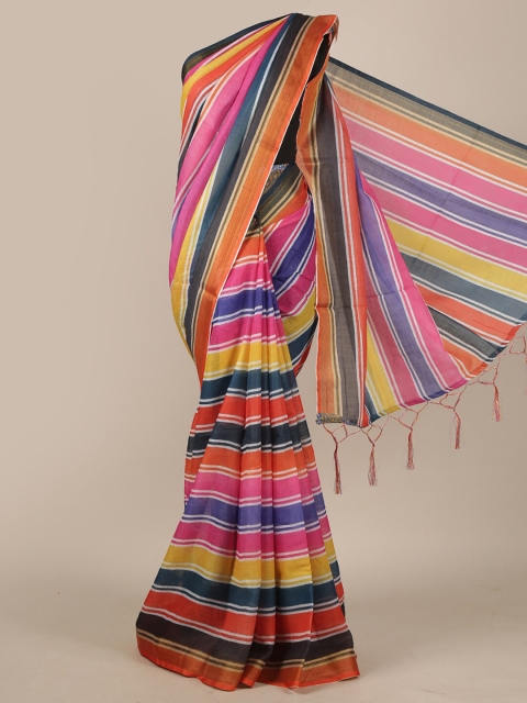 

Pothys Multicoloured Striped Linen Blend Saree, Multi