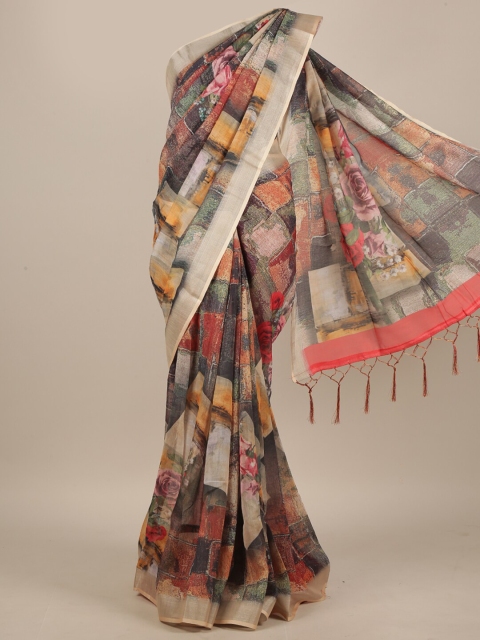 

Pothys Multicoloured Linen Blend Saree, Multi
