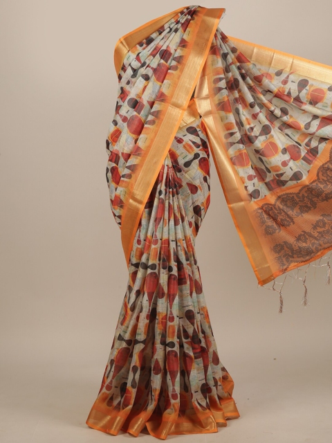 

Pothys Grey & Orange Linen Blend Saree