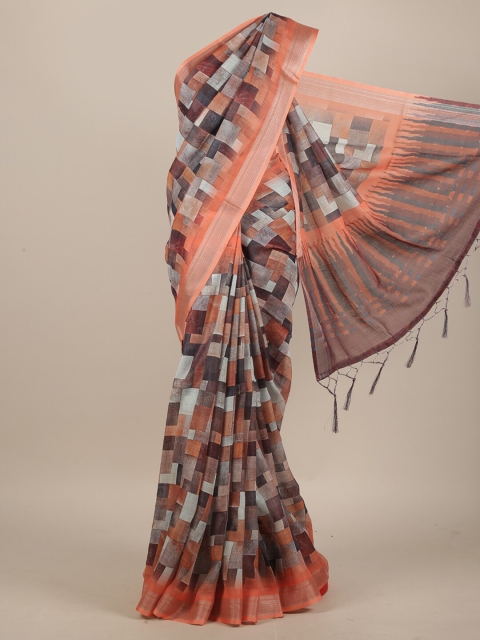 

Pothys Brown & Grey Checked Linen Blend Saree