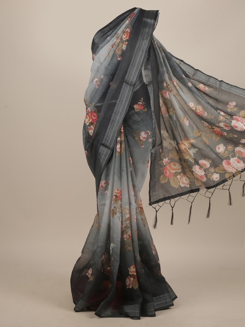 

Pothys Grey & Pink Floral Linen Blend Saree