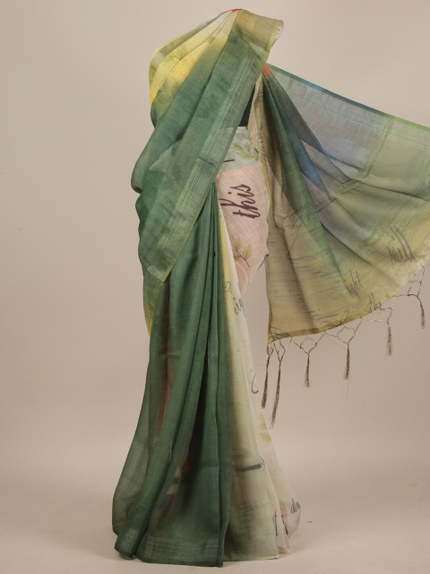 

Pothys Green & Beige Linen Blend Saree