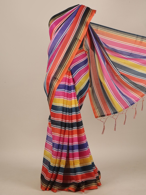 

Pothys Multicoloured Striped Linen Blend Saree, Multi