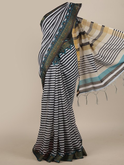 

Pothys Black & White Striped Linen Blend Saree