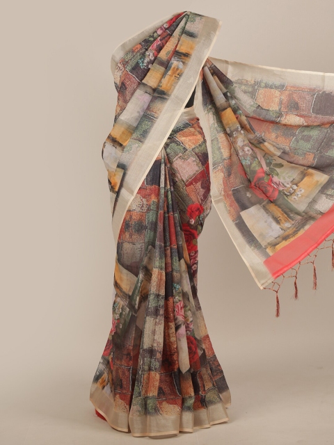 

Pothys Charcoal & Pink Linen Blend Saree