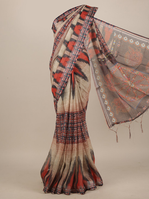 

Pothys Brown & Red Linen Blend Saree