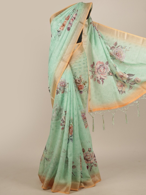 

Pothys Green & Orange Floral Linen Blend Saree