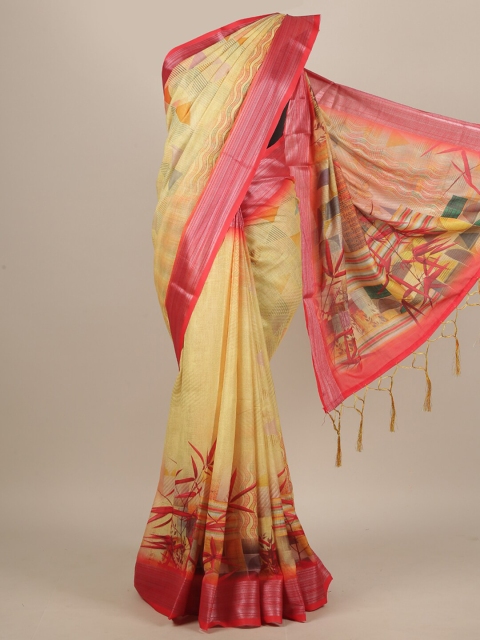

Pothys Yellow & Pink Linen Blend Saree