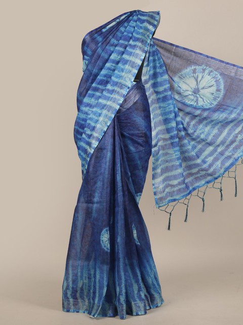 

Pothys Blue Tie and Dye Linen Blend Saree