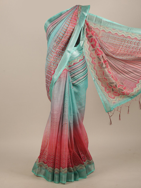 

Pothys Turquoise Blue & Pink Linen Blend Saree