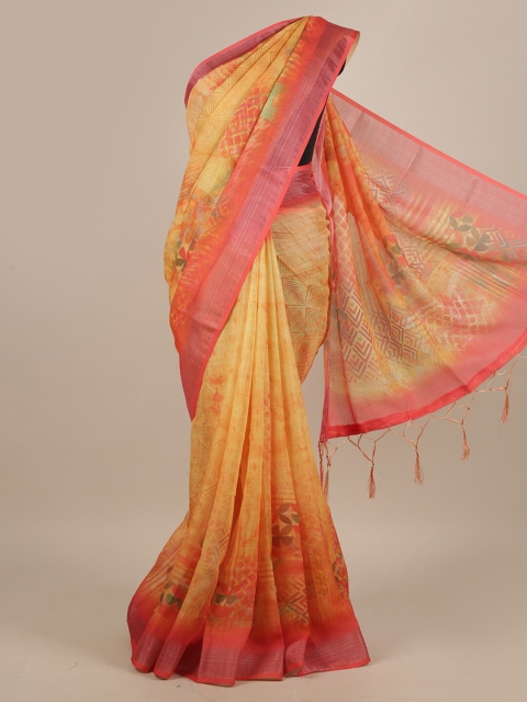 

Pothys Yellow & Pink Linen Blend Saree