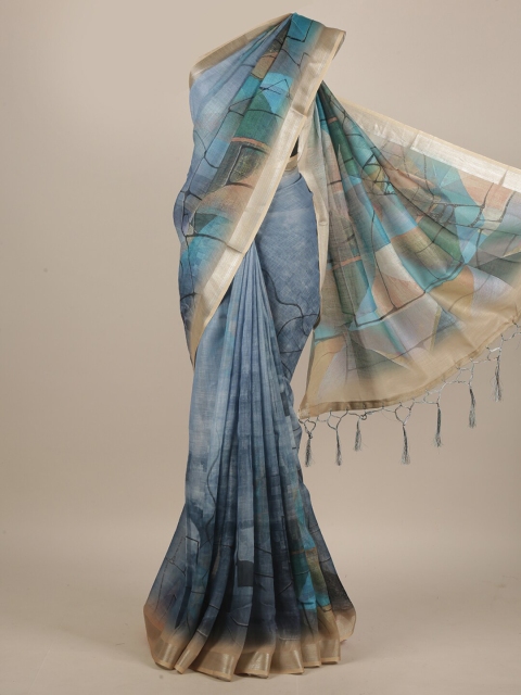

Pothys Blue & Beige Linen Blend Saree